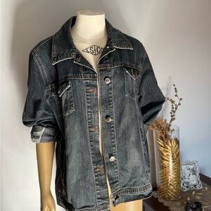 Lois vintage  Denim Jacket with subtle floral design . Ptp 22” length 24”